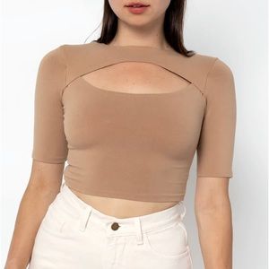 Los Angeles Apparel Cut Out Crop Top in Khaki